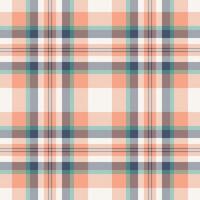 Elegant pastel plaid pattern. Soft peach, teal, and gray hues create a gentle, modern design. Perfect for textiles, fashion, or website backgrounds. Evokes feelings of calmness and sophistication. vector