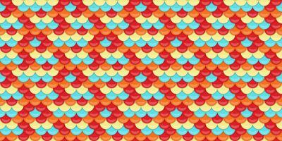 Vibrant fish scale pattern in red, orange, and teal. Perfect for textile design, website backgrounds, or playful branding. vector