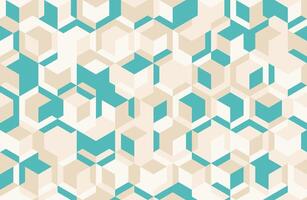 Abstract geometric seamless pattern. Stylish teal and beige cubes create a modern, textured design ideal for backgrounds, website banners, or textile prints. vector
