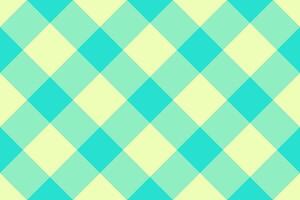Vibrant teal and pale yellow diagonal plaid pattern. Perfect for backgrounds, textiles, or playful designs. This cheerful, geometric texture evokes feelings of freshness and optimism. vector