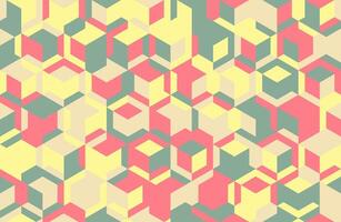 Abstract geometric pattern featuring pastel pink, yellow, and green cubes. Ideal for website backgrounds, textile designs, or modern branding projects. vector