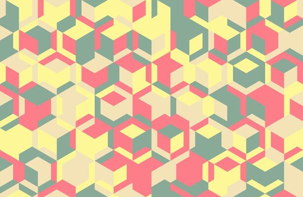 Abstract geometric pattern featuring pastel pink, yellow, and green cubes. Ideal for website backgrounds, textile designs, or modern branding projects.