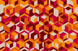 Vibrant geometric pattern of interlocking cubes in warm hues. Ideal for backgrounds, textiles, or modern design projects. This dynamic, abstract image evokes a sense of energy and movement. vector