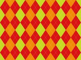Vibrant argyle pattern in red, orange, and lime green. Perfect for backgrounds, textiles, and playful designs. This bold geometric design offers a retro feel with modern appeal. vector