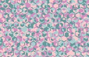 Abstract geometric pattern featuring an array of pastel pink, teal, and light blue cubes. This seamless design evokes a sense of modern elegance and intricate complexity. vector