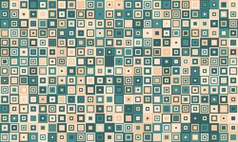 Abstract geometric background featuring a seamless pattern of variedsized squares in muted teal, beige, and cream tones. vector