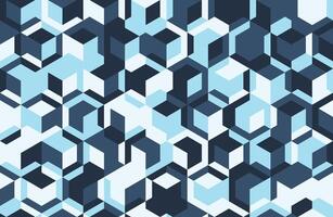 Abstract geometric pattern featuring interlocking cubes in cool blues and dark grays. Ideal for modern designs, technology concepts, or architectural visualizations. vector