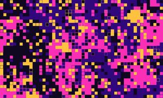 Abstract pixel art background. Vibrant pink, purple, and yellow squares create a dynamic, energetic texture. Ideal for tech, gaming, or fashion designs, adding a retrofuturistic vibe. vector
