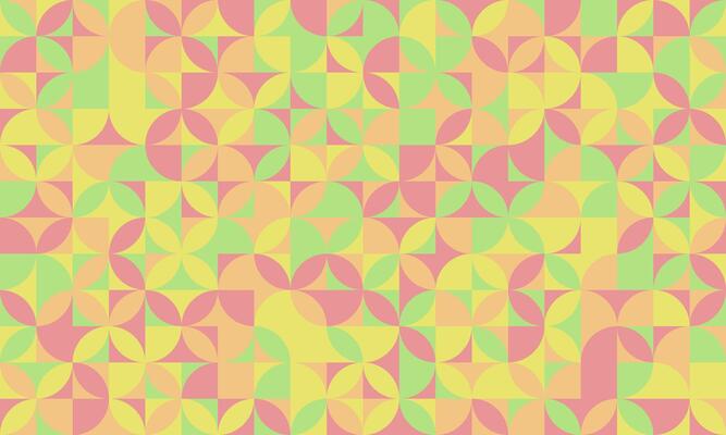 Vibrant midcentury modern geometric pattern. Pastel pink, yellow, and green repeating shapes create a seamless texture ideal for website backgrounds, textiles, or packaging.