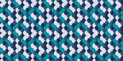 Abstract seamless pattern. Intricate design featuring overlapping teal, navy, and white scales. Ideal for textile prints, website backgrounds, or modern branding. Evokes calmness and sophistication. vector