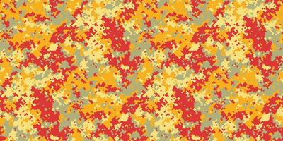 Abstract digital camouflage pattern in vibrant red, gold, and beige. Perfect for fashion, textile design, or as a bold background. This seamless texture evokes energy and dynamism. vector