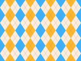 Vibrant argyle pattern in blue, orange, and cream. Perfect for backgrounds, textiles, and playful designs. This cheerful, geometric texture evokes a sense of classic style with a modern twist. vector