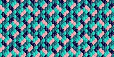 Vibrant, repeating pattern of overlapping scales in teal, pink, and navy. Perfect for textile design, website backgrounds, or any project needing a playful, mermaidinspired aesthetic. vector