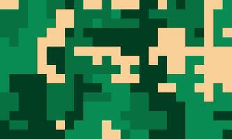 Abstract pixel art background. Green and beige digital camouflage pattern. Modern, geometric design ideal for tech, gaming, or military contexts. Use as a texture, wallpaper, or website element. vector