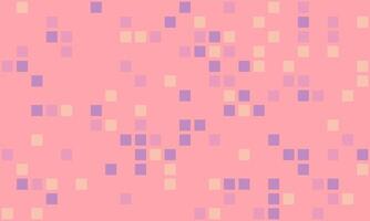 Abstract pastel pink background with scattered small squares in varying shades of purple and peach. vector