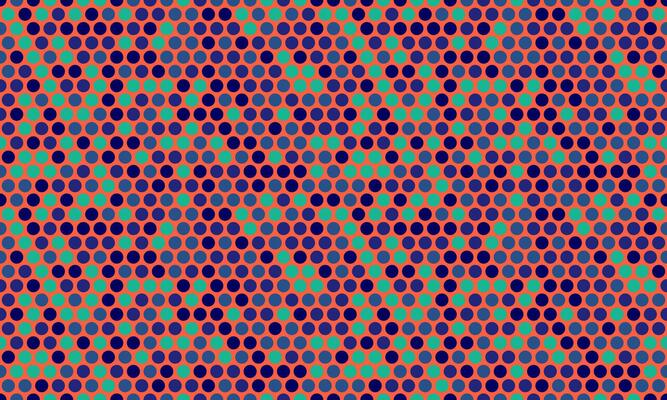 Abstract geometric pattern featuring a vibrant array of teal, purple, and coral circles in a dynamic, repeating design. Perfect for backgrounds, textiles, or modern website designs.
