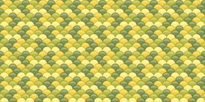 Abstract seamless pattern of overlapping pastel yellow and green semicircles, creating a scaly, textured effect. Ideal for backgrounds, textile designs, or decorative elements. vector