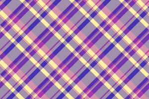 Tablecloth check tartan , yard texture pattern background. Outside seamless plaid textile fabric in pastel and purple colors. vector