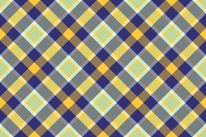 Vibrant diagonal plaid pattern in yellow, blue, and gray. Perfect for textile design, website backgrounds, or stylish print projects. vector