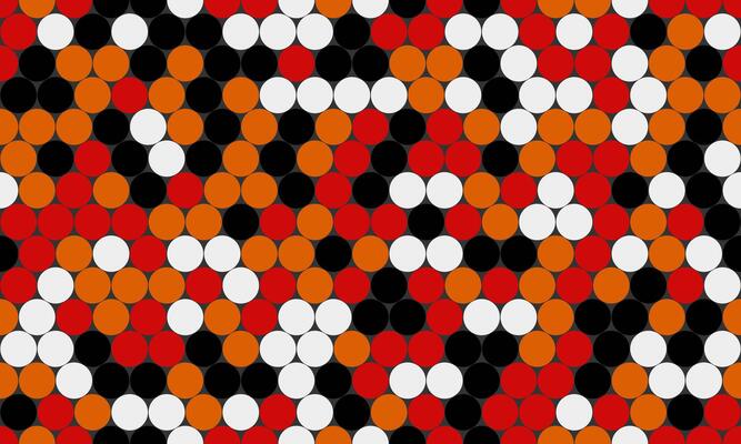 Abstract vibrant red, white, black, and orange circle pattern. A dynamic, visually striking design perfect for backgrounds, textiles, or website elements.