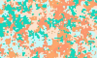 Abstract pixelated camo pattern in pastel peach, teal, and light blue. Perfect for backgrounds, textiles, or digital designs. Evokes a sense of playful camouflage or digital glitch art. vector