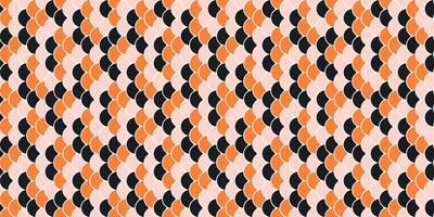 Vibrant geometric pattern featuring interlocking semicircles in coral, black, and blush. Ideal for textile design, branding, web backgrounds, and decorative projects. vector