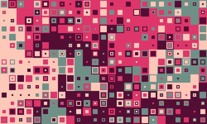 Abstract geometric background featuring a vibrant mosaic of squares in varying shades of pink, maroon, beige, and teal. Perfect for modern design projects, presentations, or website backgrounds.
