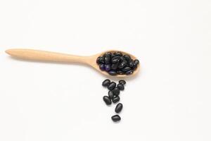 Black beans in spoon on white background photo