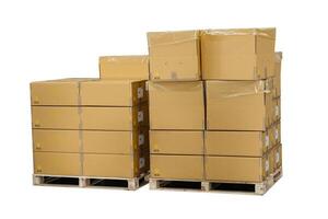 products load on forklift trolley pallet isolated on white background with clipping path photo