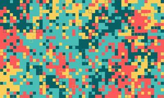 Vibrant abstract pixel art background. A dynamic mosaic of teal, coral, and gold squares creates a modern, energetic visual. vector