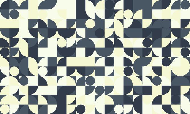 A black and white abstract pattern with circles and squares