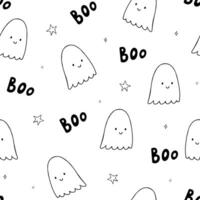 Halloween doodle seamless pattern. Halloween background with ghosts. vector
