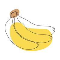 Continuous one line drawing banana. Black line art on white background with colorful spots. Cartoon banana isolated on white background. Vegan concept vector