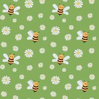 Seamless pattern with bee and flowers. Baby background for wrapping paper, greeting cards, design. vector