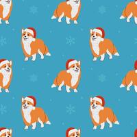 Seamless pattern with Christmas Corgi in hand drawn style. Background for wrapping paper, greeting cards and seasonal designs. vector