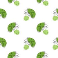 Seamless pattern with broccoli on white background. Continuous one line drawing broccoli. Black line art on white background with colorful spots. Vegan concept vector