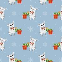 Seamless pattern with Christmas Chihuahua in hand drawn style. Background for wrapping paper, greeting cards and seasonal designs. vector