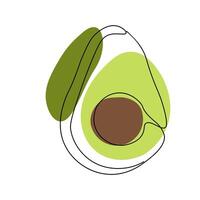 Continuous one line drawing avocado. Black line art on white background with colorful spots. vector