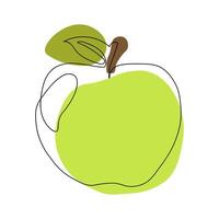 Continuous one line drawing apple. Black line art on white background with colorful spots. vector