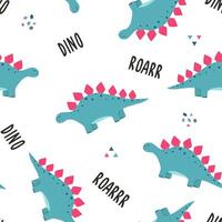 Seamless childish pattern with colorful dinosaurs. Funny little dinosaur. vector