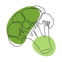 Continuous one line drawing broccoli. Black line art on white background with colorful spots. vector