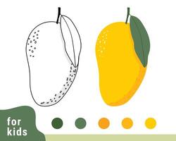 Mango coloring pages for kids. Fruit coloring books can be printed. vector