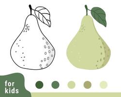 Pear coloring pages for kids. Fruit coloring books can be printed. vector