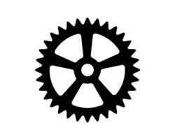 Isolated graphic of a black gear against white, conveying mechanics, technology, precision, or industry. Use as a symbol for teamwork, process, or innovation. vector