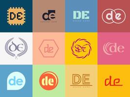 DE logo company template. Letter d and e logotype. Set different classic serif lettering and modern bold text with design elements. Initial font typography. vector