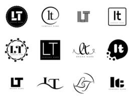 LT logo template. Letter l and t logotype. Set different classic serif lettering and modern bold text with design elements. Initial font typography. vector