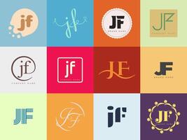 JF logo company template. Letter j and f logotype. Set different classic serif lettering and modern bold text with design elements. Initial font typography. vector