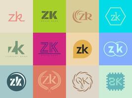 ZK logo template. Letter z and k logotype. Set different classic serif lettering and modern bold text with design elements. Initial font typography. vector