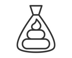 Minimalist icon depicting waste disposal in a bag. Clean, simple design suitable for environmental awareness campaigns or pet care guidance. Symbolic, bold outline style. vector