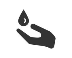 Minimalist graphic of a hand catching a falling drop. Symbolizes purity, care, and conservation. Ideal for health, environment, and beauty concepts. Clean design. vector
